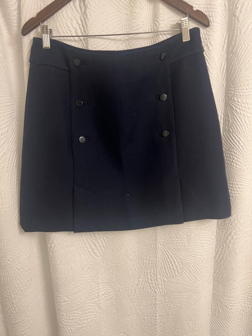 Basque Navy Blue Double Breasted Button Front Twill A-Line Mini Skirt Womens